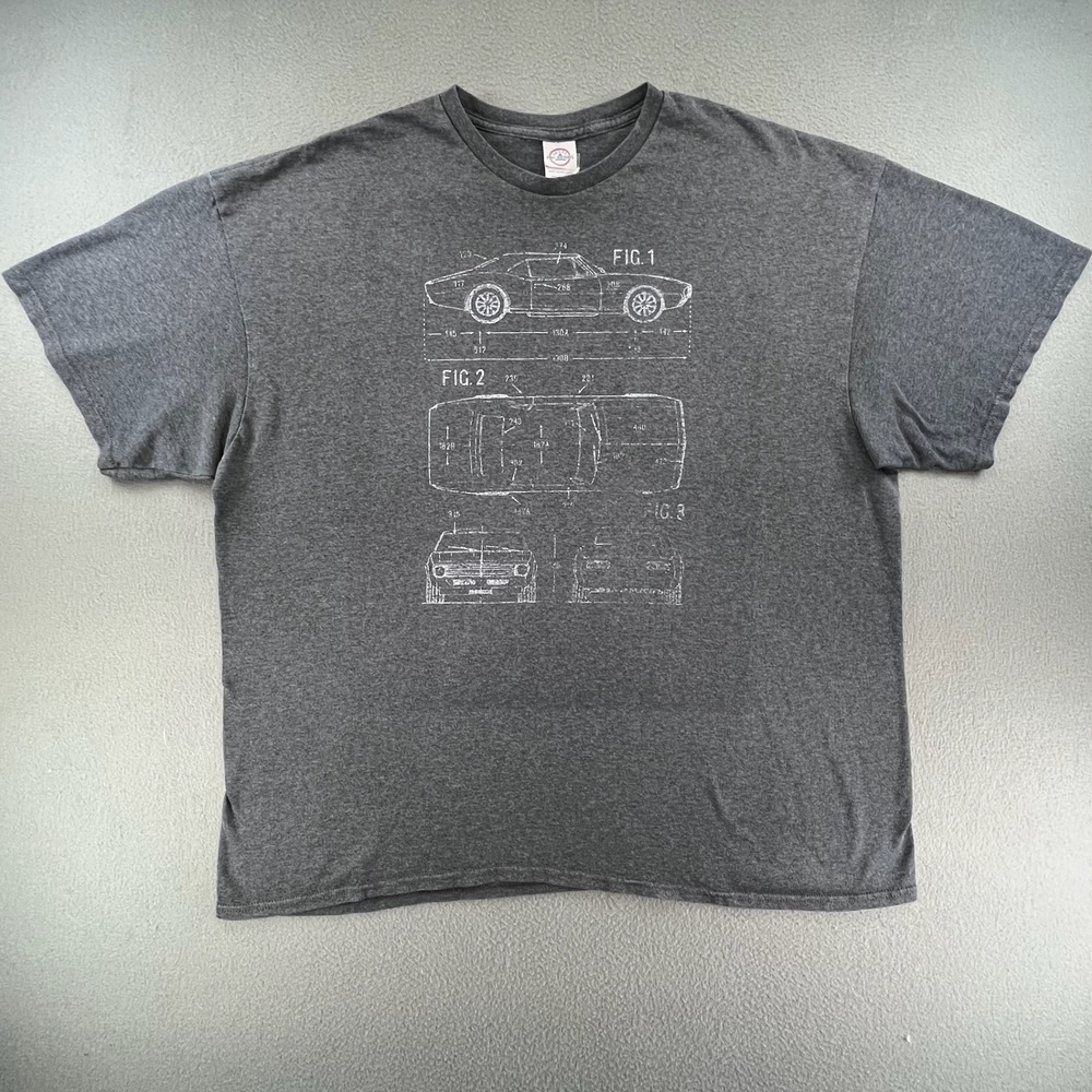 Delta Men T-Shirt Cotton Blend 2XL Muscle Car Blueprint Graphic Tee Gray